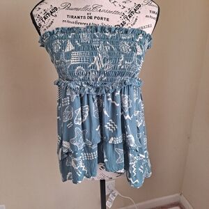 Beachy Blue Smocked Stapless Women's Top